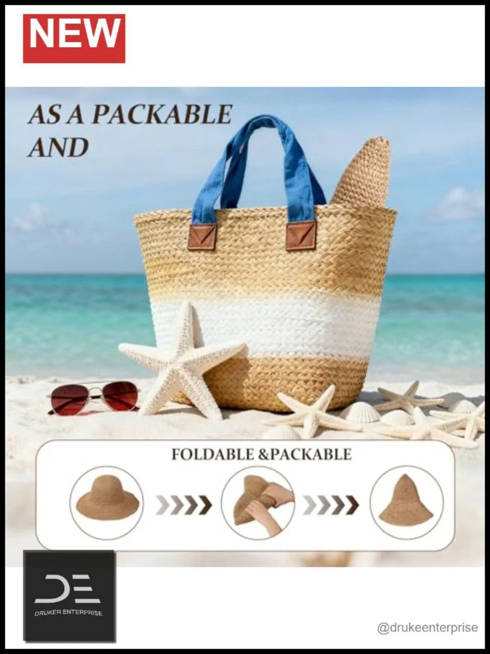 Womens Floppy Wide Brim Paper Straw Sun Hat Foldable Packable Beach Travel